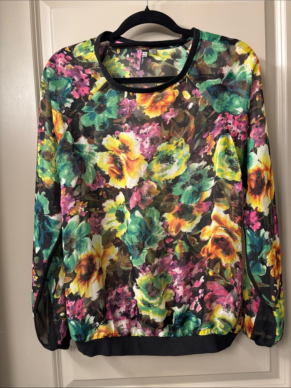 Kut from the Kloth Multicolor Floral Sheer Long-Sleeve Top